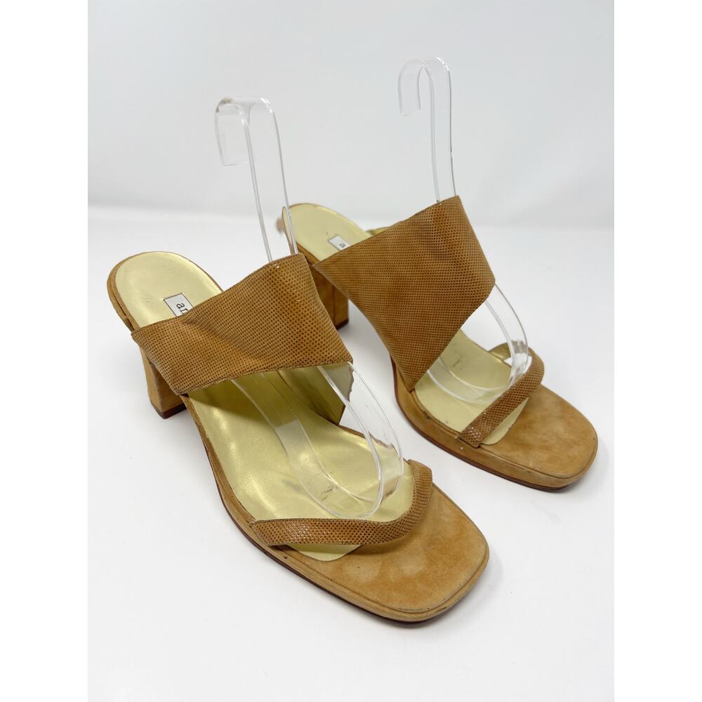 Ann Marino Leather Square Toe Camel Heel Sandals Size 10 - Picture 2 of 15